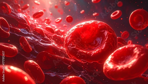 Microscopic View of Red Blood Cells Floating in Plasma
