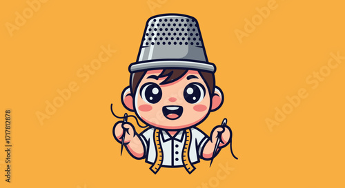 Cute cartoon tailor with sewing kit.