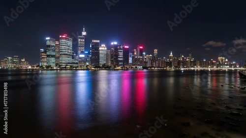 Wallpaper Mural Modern City Skyline at Night with Reflective Water Surface Torontodigital.ca