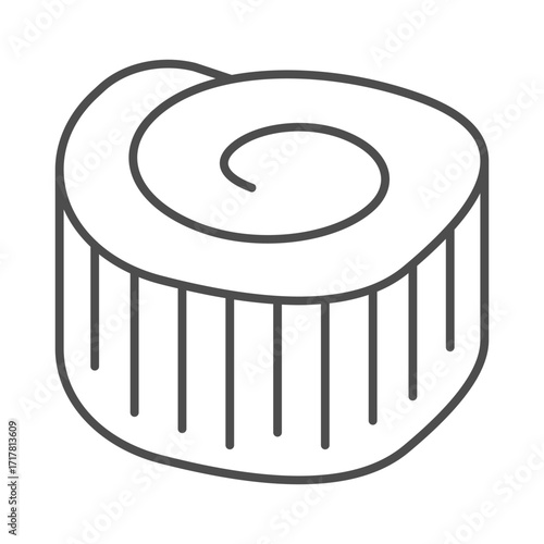 Sushi piece of fish fillet thin line icon, japanese food concept. Vector graphics. Seafood sushi, seafood sign on white background, outline style icon for mobile or web design.