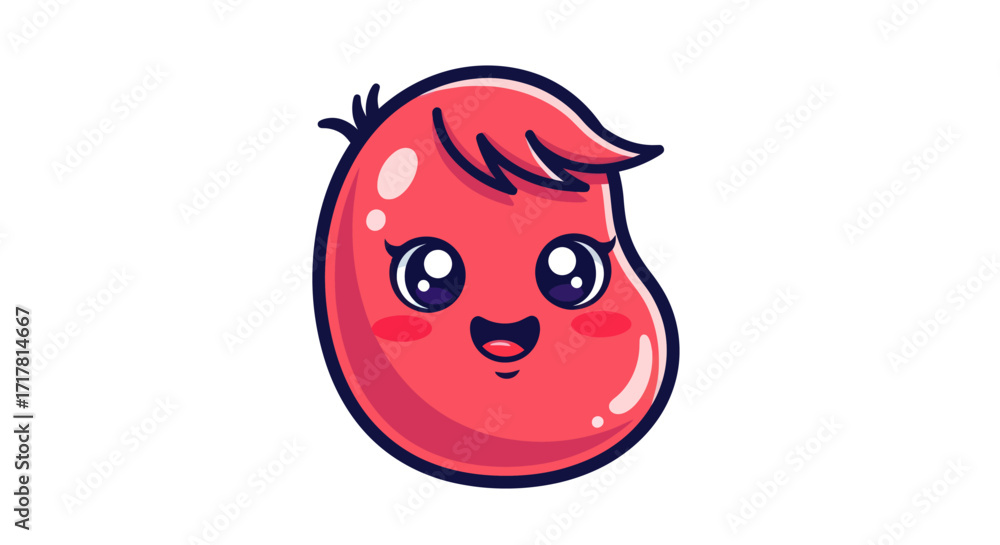 Obraz premium Cute Red Bean Character with Big Eyes and Happy Expression.