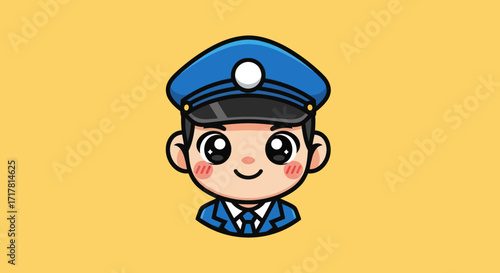 Cute cartoon police officer character illustration friendly face.