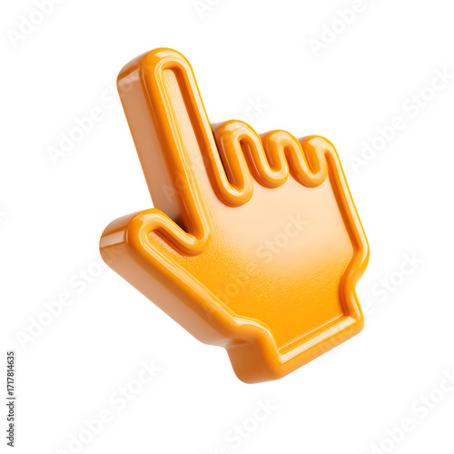 Vibrant orange hand cursor icon, click here now, call to action, website navigation, interface element, modern design, user experience, digital art