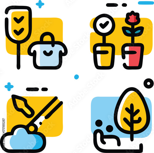 Gardening Icons Representing Planting and Growth farming