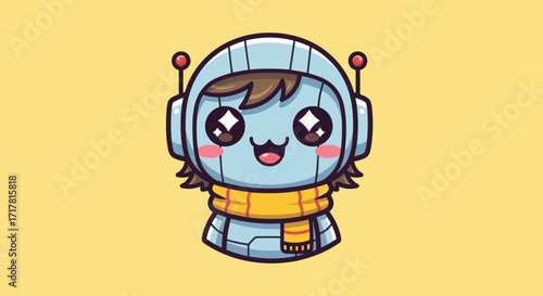 Cute Robot Character with Scarf and Antennas.