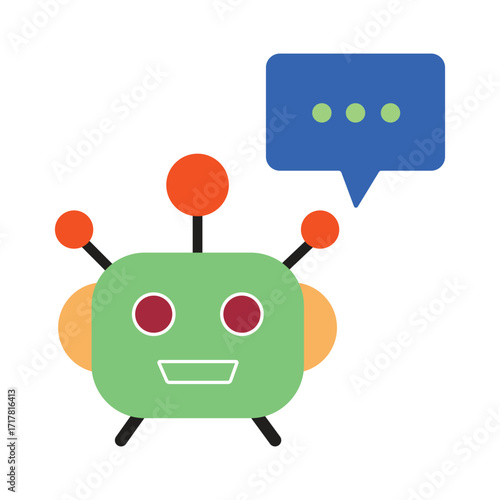 Colorful chatbot robot icon with a speech bubble. Modern symbol for AI, customer support, and virtual assistant technology.