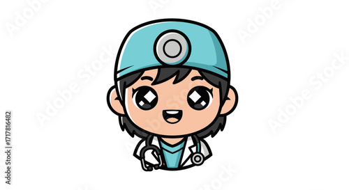 Cute Cartoon Doctor Girl Character Illustration.