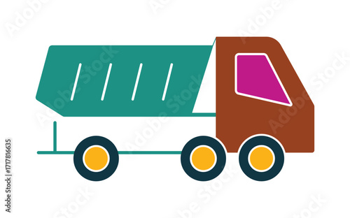 Colorful dump truck illustration. A simple flat design graphic for construction, building, and transportation concepts.