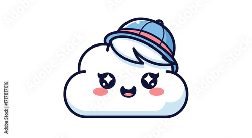 Cute cartoon cloud character wearing a stylish blue hat.