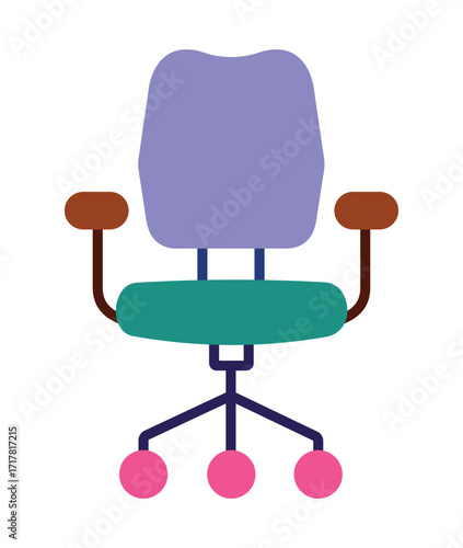 Colorful office chair with wheels. Modern flat design furniture illustration for a home office, workspace, or business concepts.