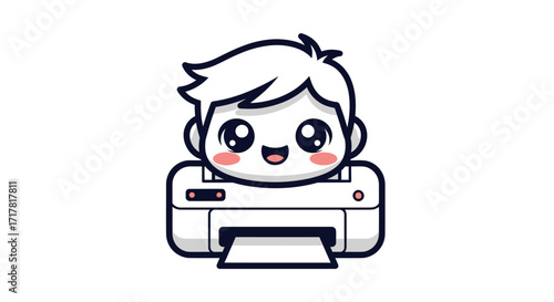 Cute Cartoon Boy Printer Mascot Character Illustration.