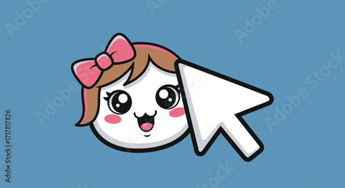 Cute cartoon girl character pointing with cursor.