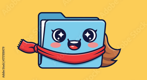 Cute cartoon folder with scarf happy expression digital illustration.