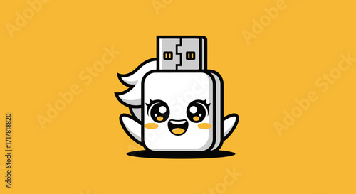 Cute USB Flash Drive Character Waving Adorably.