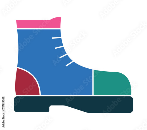 Colorful safety boot icon for construction and workwear. Modern flat illustration for industrial safety or personal protective equipment (PPE).