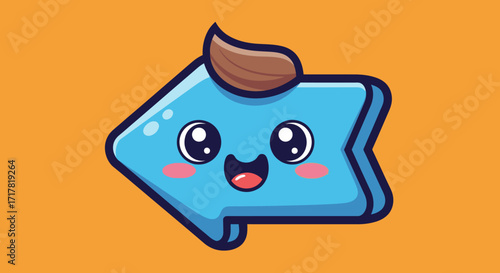 Cute Blue Arrow Character with Happy Face and Brown Hair.