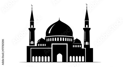 Black Islamic mosque silhouette in vector art illustration