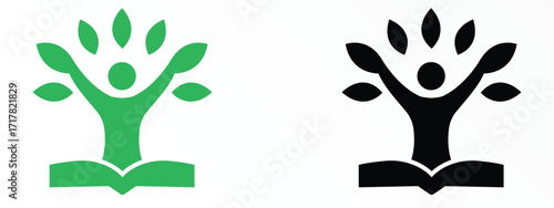 Education Growth Tree Book Icon – Knowledge, Learning, Eco Concept Vector