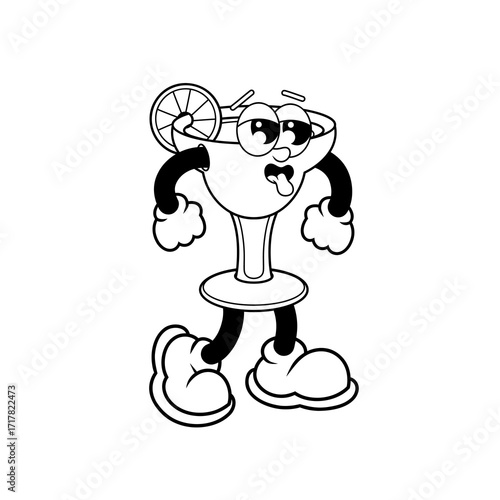 Retro character design of tired cocktails outline