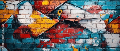Colorful graffiti brick wall urban art background texture