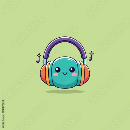 Hand drawn cute cartoon illustration of wireless headphones Fl
