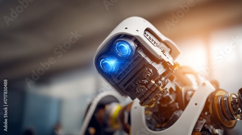 Friendly robot with glowing eyes showcasing advanced technology design