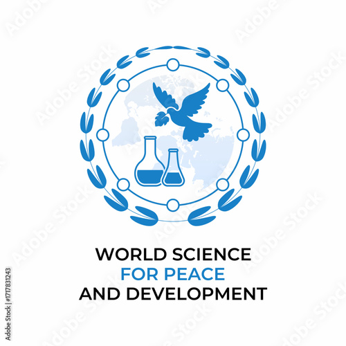 World Science Day for Peace and Development, observed on November 10, highlights the role of science in society, promotes peace, sustainable development. Banner poster, social media, background. Eps.