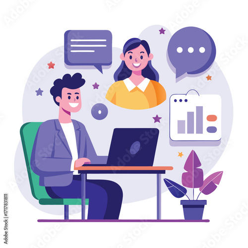 modern flat illustration depicting man on office desk 