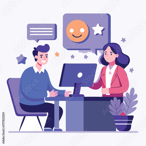 modern flat illustration depicting man on office desk 