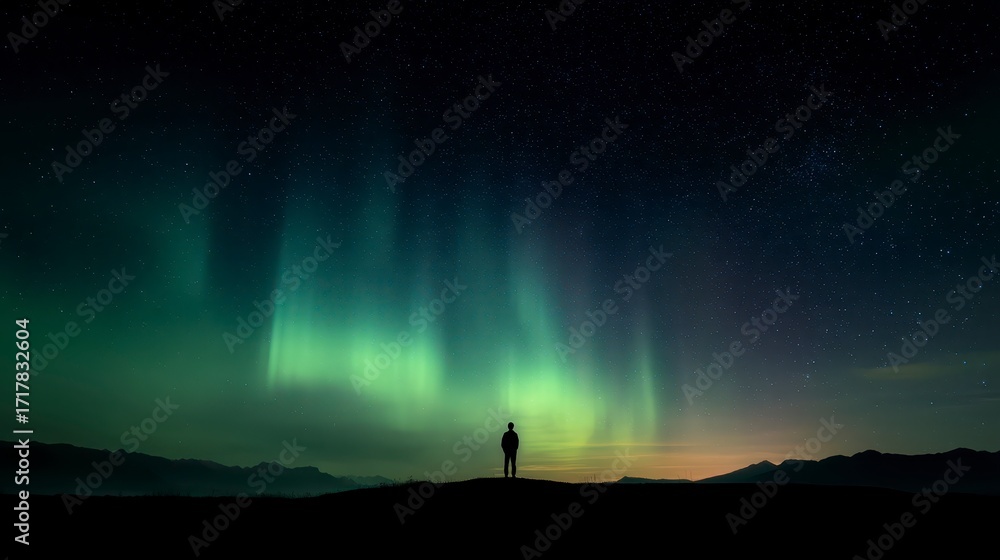 Fototapeta premium Minimalist stargazing scene with glowing aurora