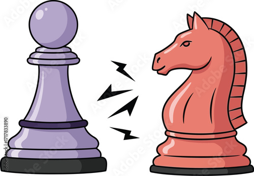 Chess pawn versus knight strategy game move illustration design