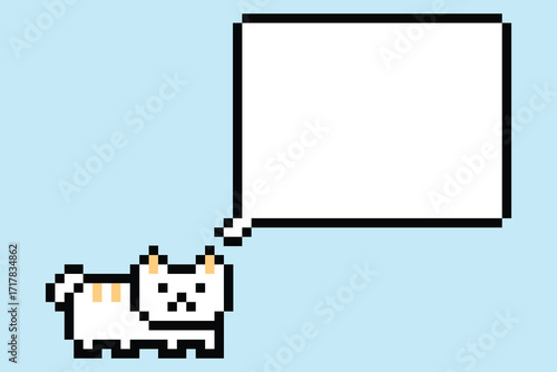 Cute pixel cartoon 8bit character cat kitty decoration cat 8 bit cat kitten game character blank chat bubble board png vector.