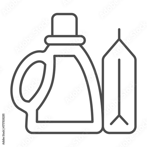 Powder and moisturizer bottle thin line icon, washing concept. Vector graphics. Detergent for washing clothes, laundry sign on white background, outline style icon for mobile or web design.