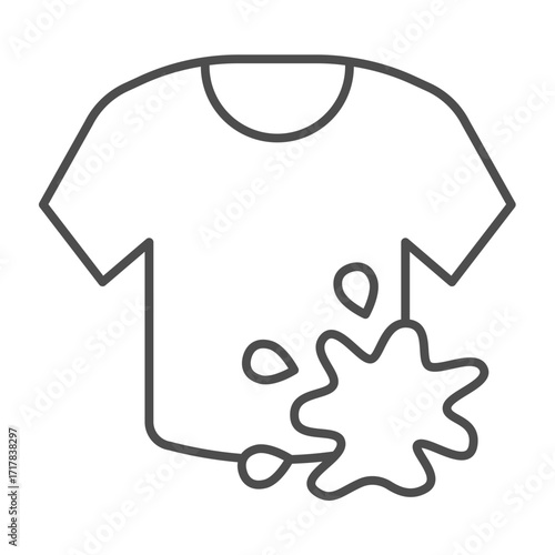 Dirty tshirt thin line icon, manual washing concept. Vector graphics. Shirt with spot of dirt, washable item sign on white background, outline style icon for mobile or web design.