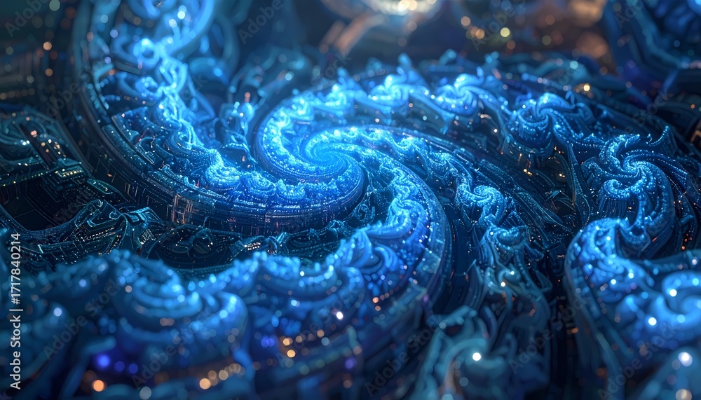 Obraz premium Abstract Blue Swirls with Glittering Particles.