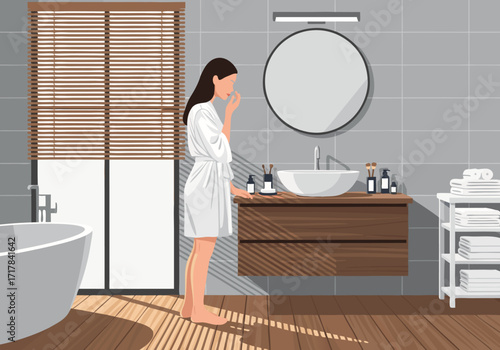 Morning Skincare Routine in a Modern Bathroom