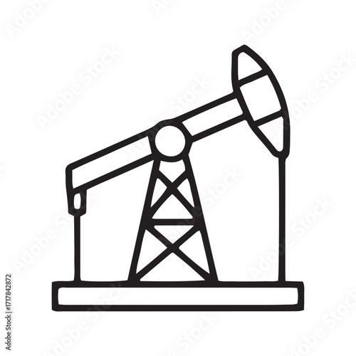 Oil pumpjack line icon, petroleum extraction vector symbol. Simple outline of a derrick or pump jack for the fossil fuel and energy industry.
