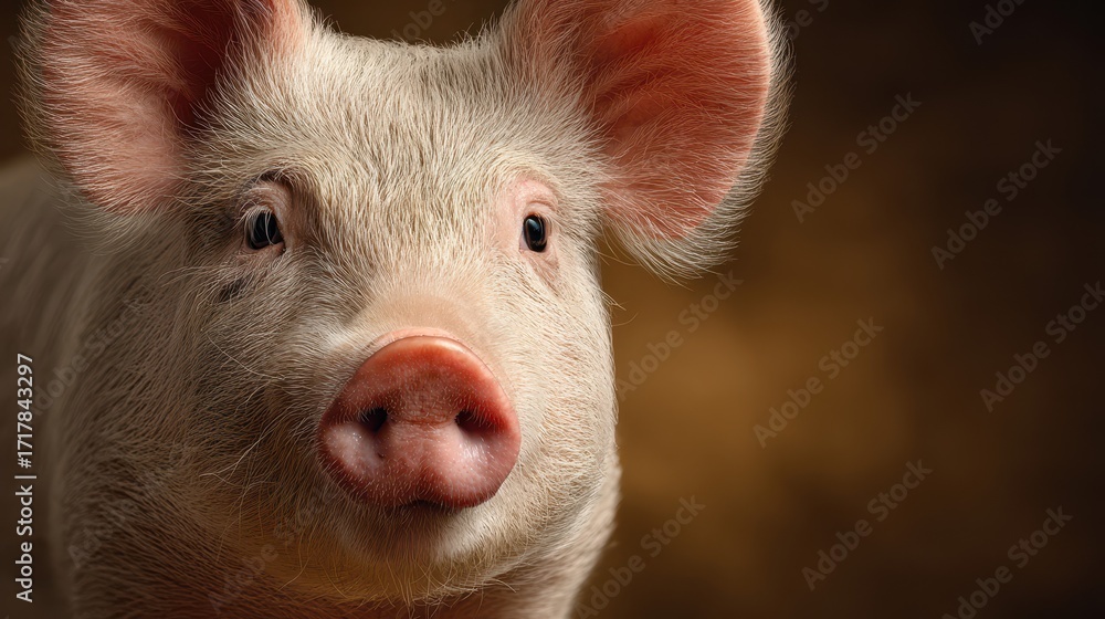 Fototapeta premium Piglet posing in a warm, softly lit environment showcasing its curious expression and delicate features