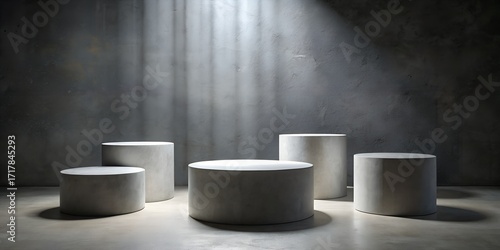 Five Minimalist Cylindrical Pedestals Studio Background