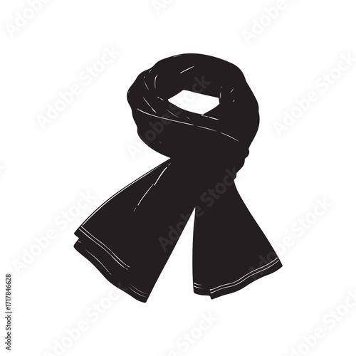 Black Colour scarf Vector Illustration, Solid White Background (8).eps