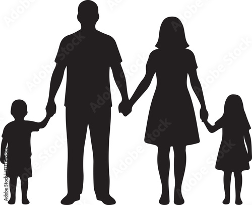 Solid silhouette family holding hands unity pose