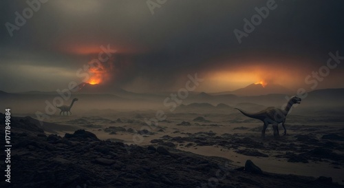 Permian Triassic Extinction Event with Dinosaurs and Massive Volcanic Eruptions
