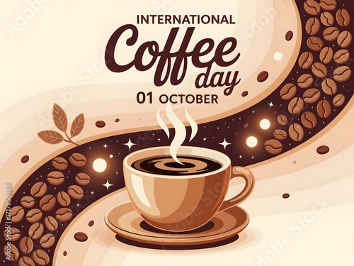 Creative Vector Coffee Cup with World Map Concept for Coffee Day