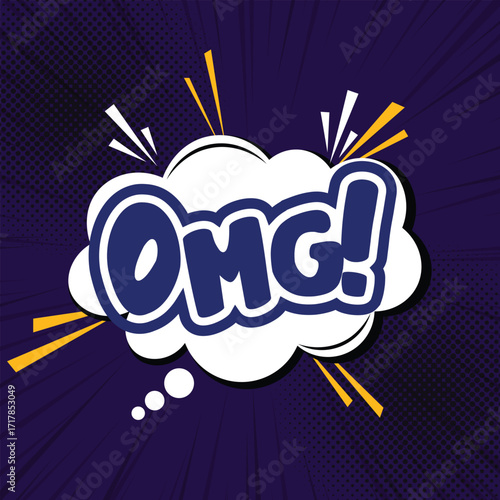 Omg speech bubble with text effect isolated on blue background.
Vector bright dynamic cartoon illustration in retro pop art style.
Comic lettering omg. text effect.