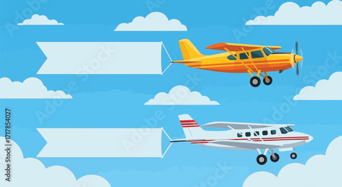 Airplane banner advertisement flying in the sky vector aditable