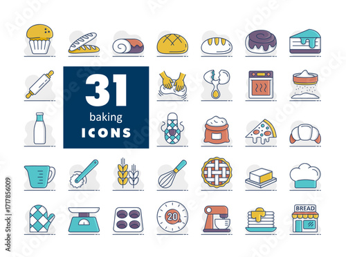 Bakery and Baking Essentials Icon Set