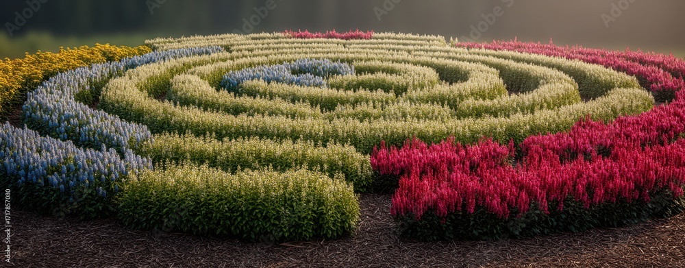 Colorful garden maze created from flowers.