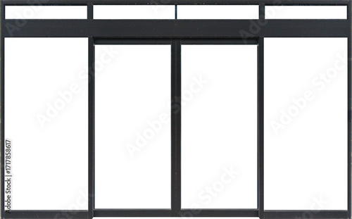 Black frame sliding glass door or window structure on a transparent background