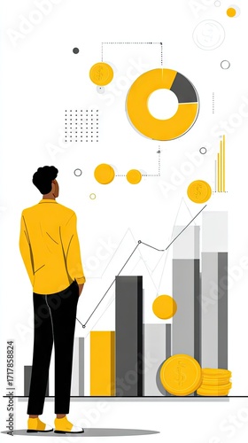 Person observing financial growth charts