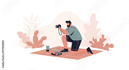 Captivating Scene Of Photographer Utilizing Camera While Enjoying Picnic And Peaceful Moment